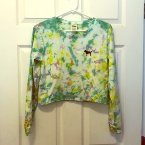 PINK long sleeve tee, tie dye, XS
